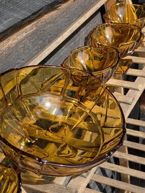 ​Sowerby England Amber Art Deco Dessert Set - 7 pc - Pattern 2644